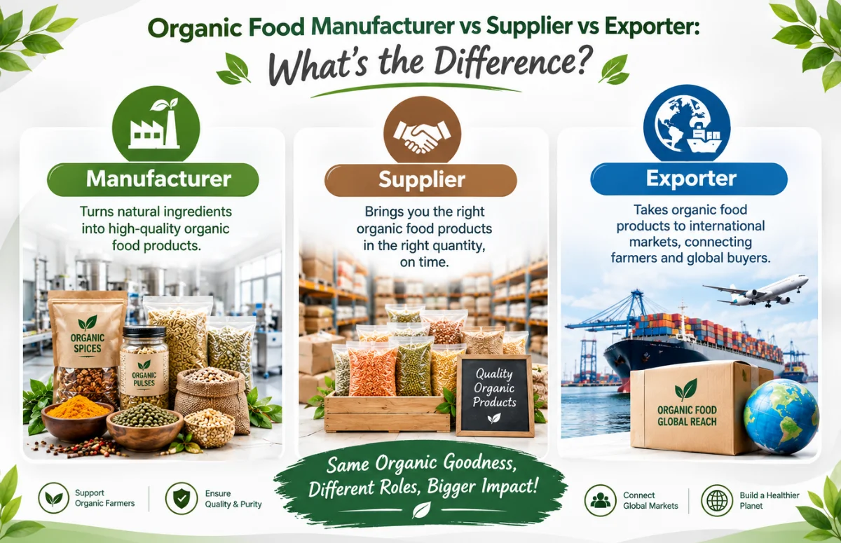Organic Food Manufacturer vs Supplier vs Exporter: What's the Difference?